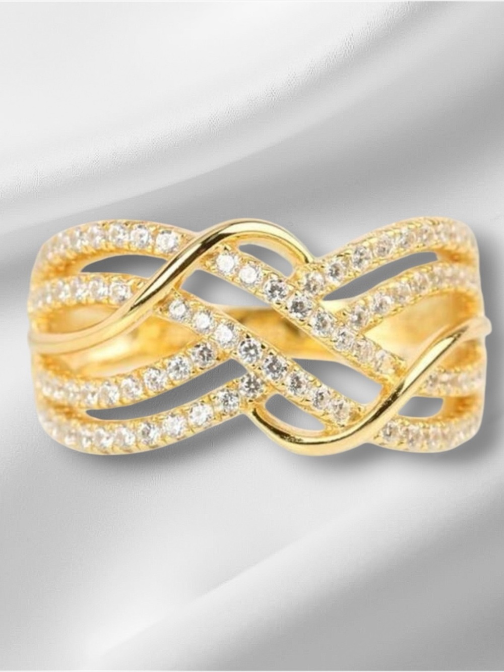 Gold Infinity Twist Pavé Ring - Women Jewelry
